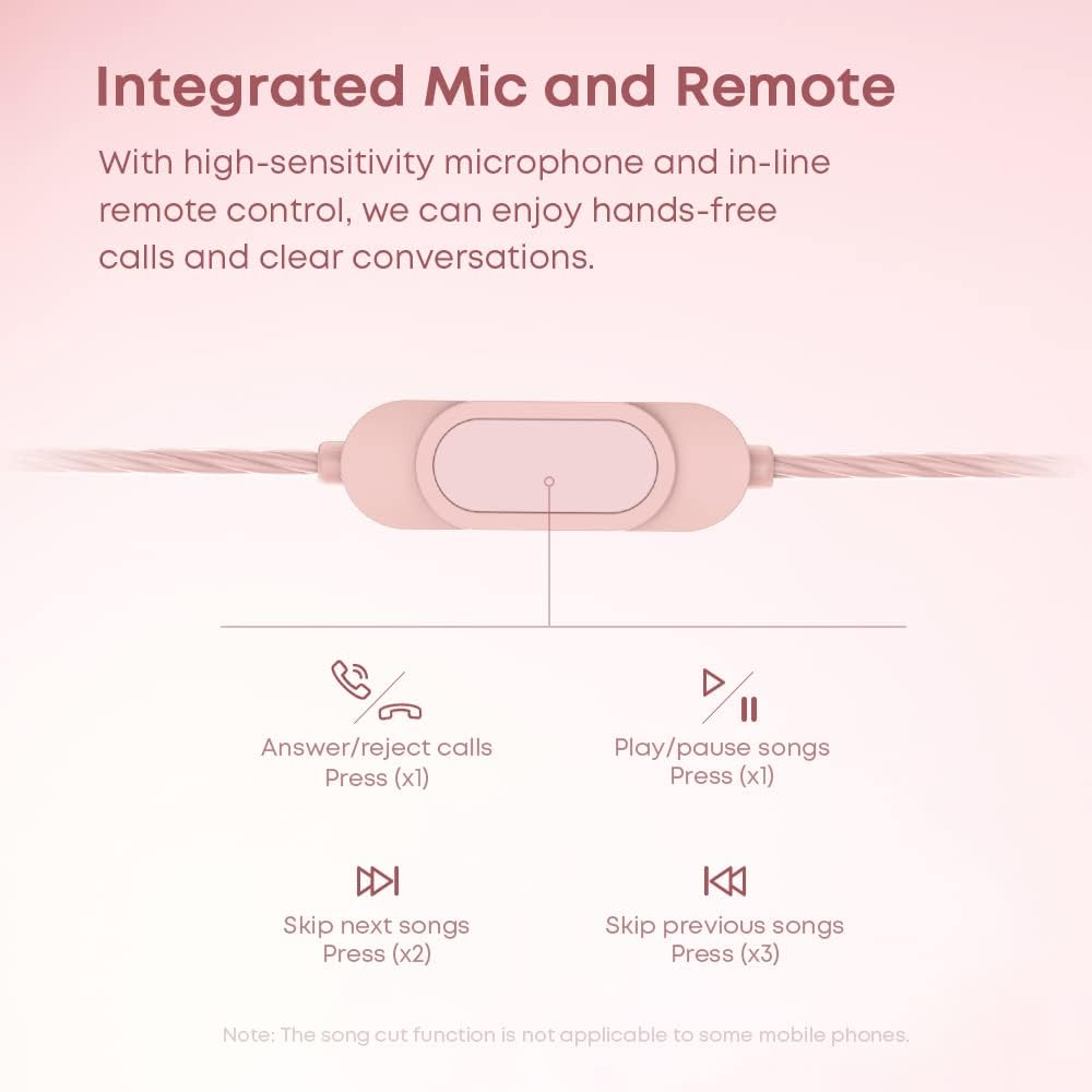 Earbuds for Small Ears, M30 Wired in Ear Buds with Microphone 3.5mm Jack Earphone for Women,Girls,Teen (Rose Pink, Without Storage case)