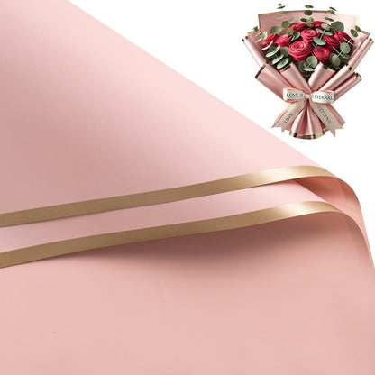 20 Sheets Flower Wrapping Paper - 22.4 x 22.4 inch Dusty Pink with Gold Edge Water-Resistant Floral Bouquet Wrapping Paper, Florist Supplies Packaging Paper for Wedding Birthday Gift DIY