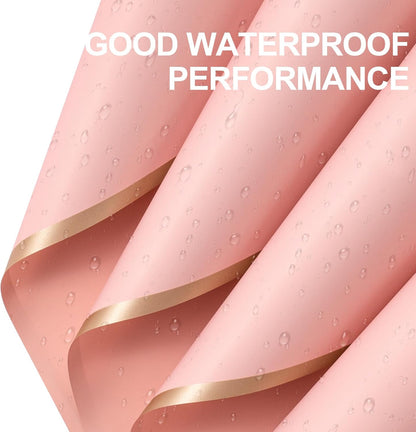 20 Sheets Flower Wrapping Paper - 22.4 x 22.4 inch Dusty Pink with Gold Edge Water-Resistant Floral Bouquet Wrapping Paper, Florist Supplies Packaging Paper for Wedding Birthday Gift DIY