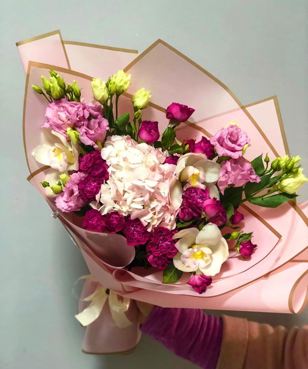 20 Sheets Flower Wrapping Paper - 22.4 x 22.4 inch Dusty Pink with Gold Edge Water-Resistant Floral Bouquet Wrapping Paper, Florist Supplies Packaging Paper for Wedding Birthday Gift DIY