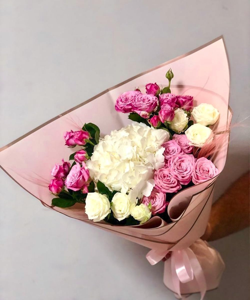 20 Sheets Flower Wrapping Paper - 22.4 x 22.4 inch Dusty Pink with Gold Edge Water-Resistant Floral Bouquet Wrapping Paper, Florist Supplies Packaging Paper for Wedding Birthday Gift DIY