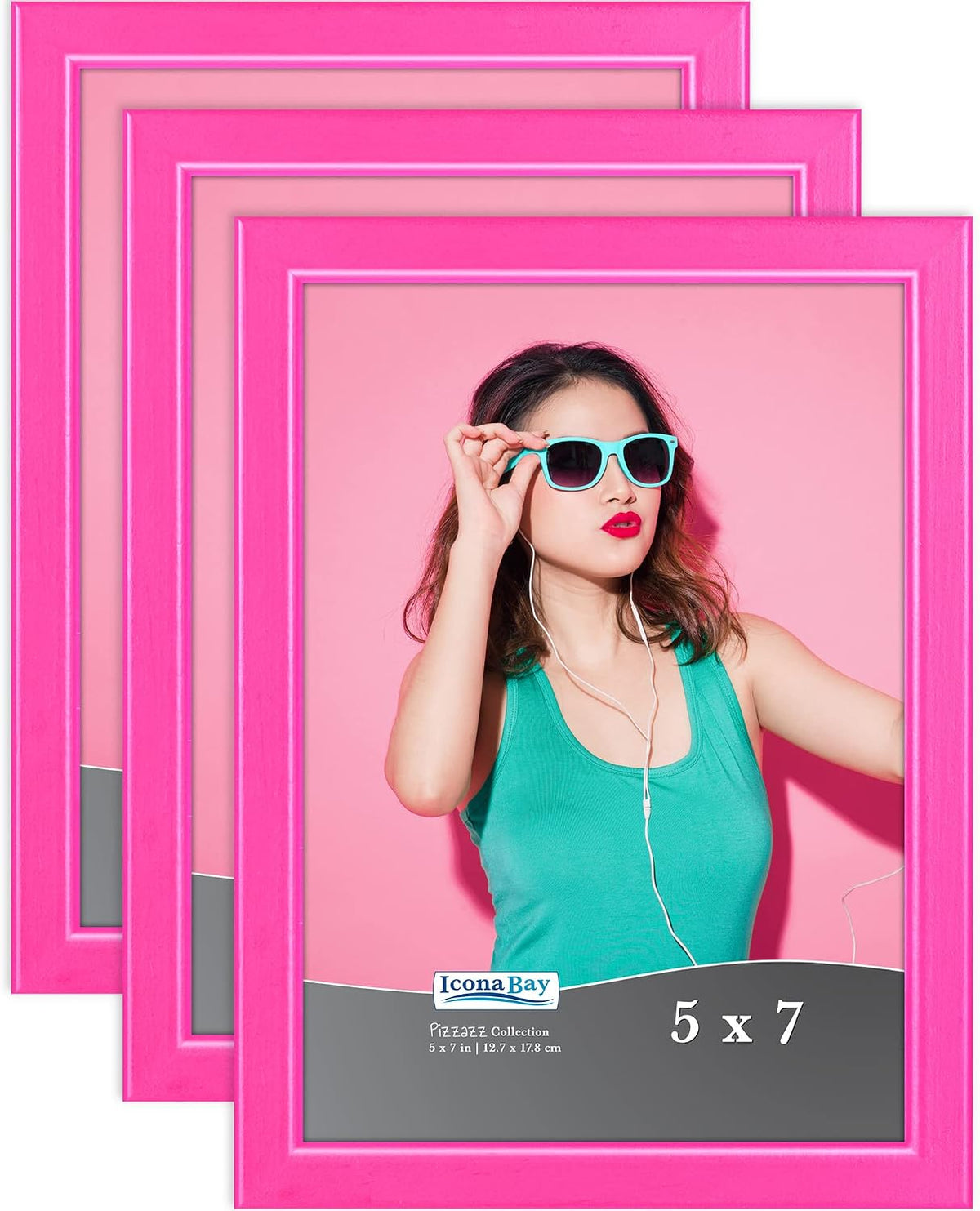 5x7 Pink Picture Frame - Solid Wood, Pizzazz Collection, 3 Pack
