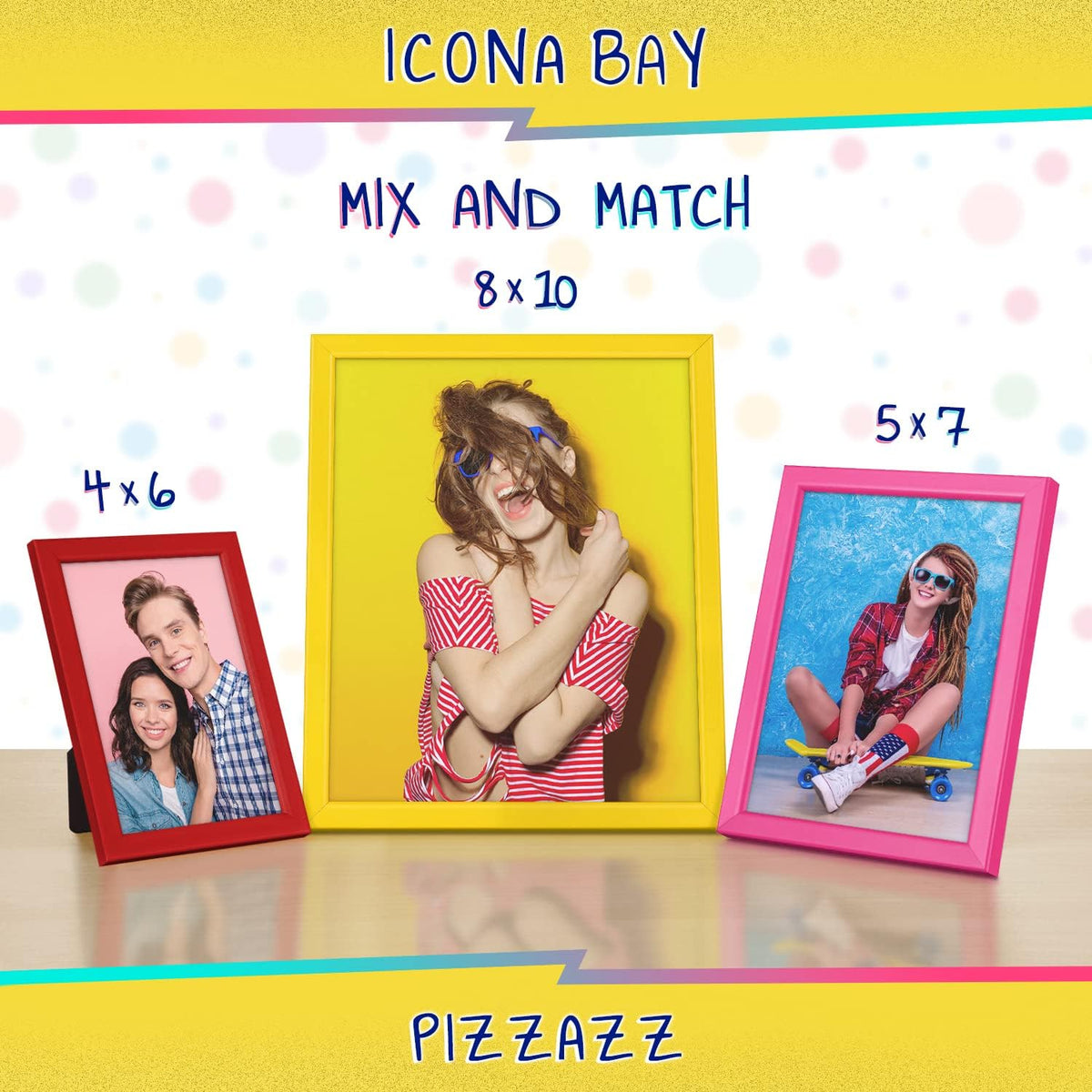 5x7 Pink Picture Frame - Solid Wood, Pizzazz Collection, 3 Pack