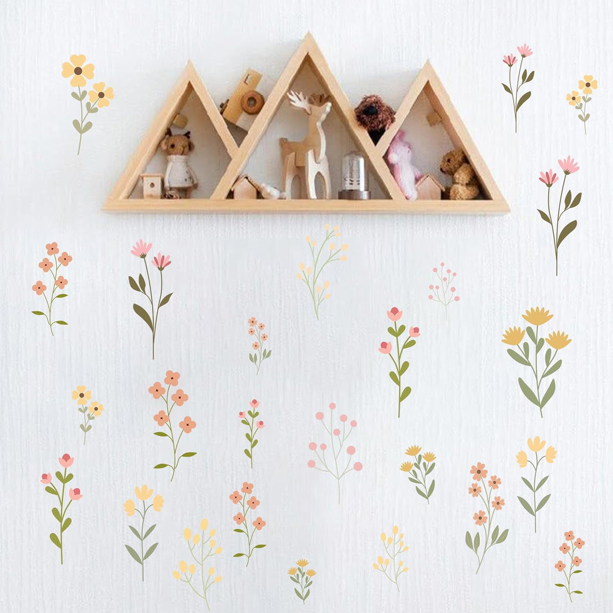 Flower Wildflower Wall Decal - Flower Wildflower Floral Decorations Wall Stickers, Wall Decorations for Living Room, Bedroom, Baby's Room, Nursery, Floral Sign Decal Pink Yellow Peach