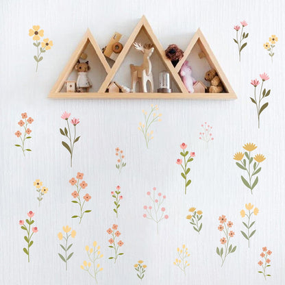 Flower Wildflower Wall Decal - Flower Wildflower Floral Decorations Wall Stickers, Wall Decorations for Living Room, Bedroom, Baby's Room, Nursery, Floral Sign Decal Pink Yellow Peach