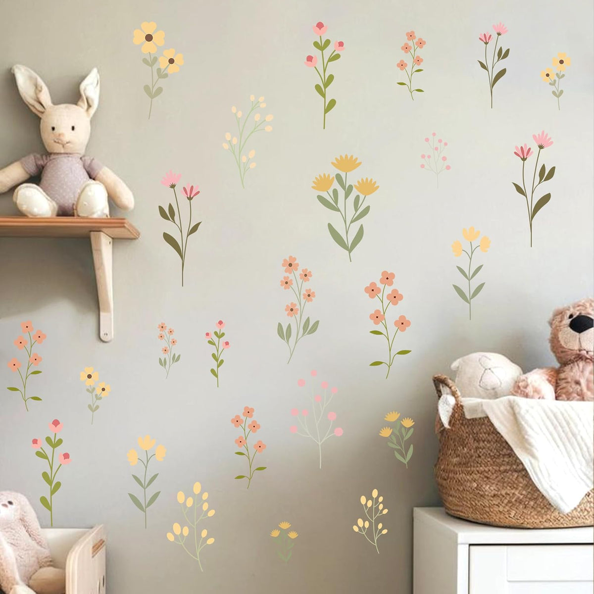 Flower Wildflower Wall Decal - Flower Wildflower Floral Decorations Wall Stickers, Wall Decorations for Living Room, Bedroom, Baby's Room, Nursery, Floral Sign Decal Pink Yellow Peach