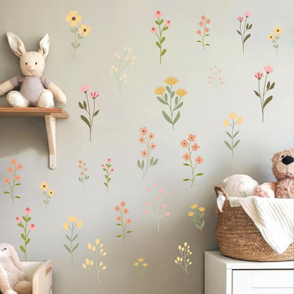 Flower Wildflower Wall Decal - Flower Wildflower Floral Decorations Wall Stickers, Wall Decorations for Living Room, Bedroom, Baby's Room, Nursery, Floral Sign Decal Pink Yellow Peach