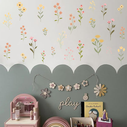 Flower Wildflower Wall Decal - Flower Wildflower Floral Decorations Wall Stickers, Wall Decorations for Living Room, Bedroom, Baby's Room, Nursery, Floral Sign Decal Pink Yellow Peach