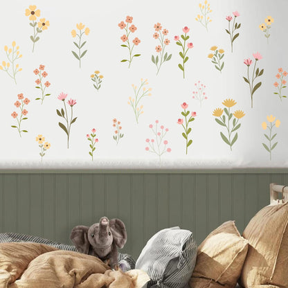 Flower Wildflower Wall Decal - Flower Wildflower Floral Decorations Wall Stickers, Wall Decorations for Living Room, Bedroom, Baby's Room, Nursery, Floral Sign Decal Pink Yellow Peach