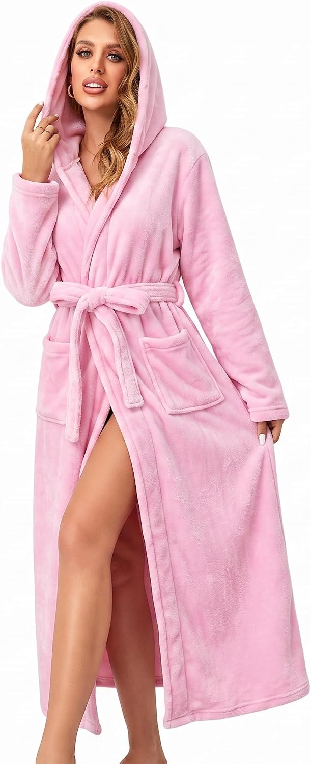 Women's Plush Hooded Robe Bathrobe-Fast Warmth for Home
