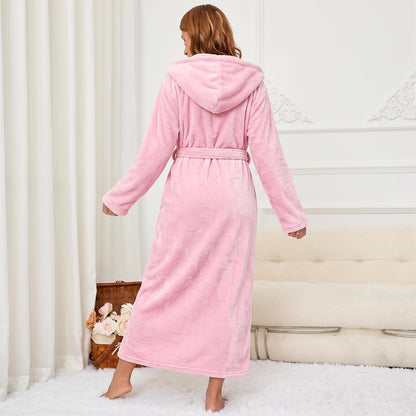 Women's Plush Hooded Robe Bathrobe-Fast Warmth for Home