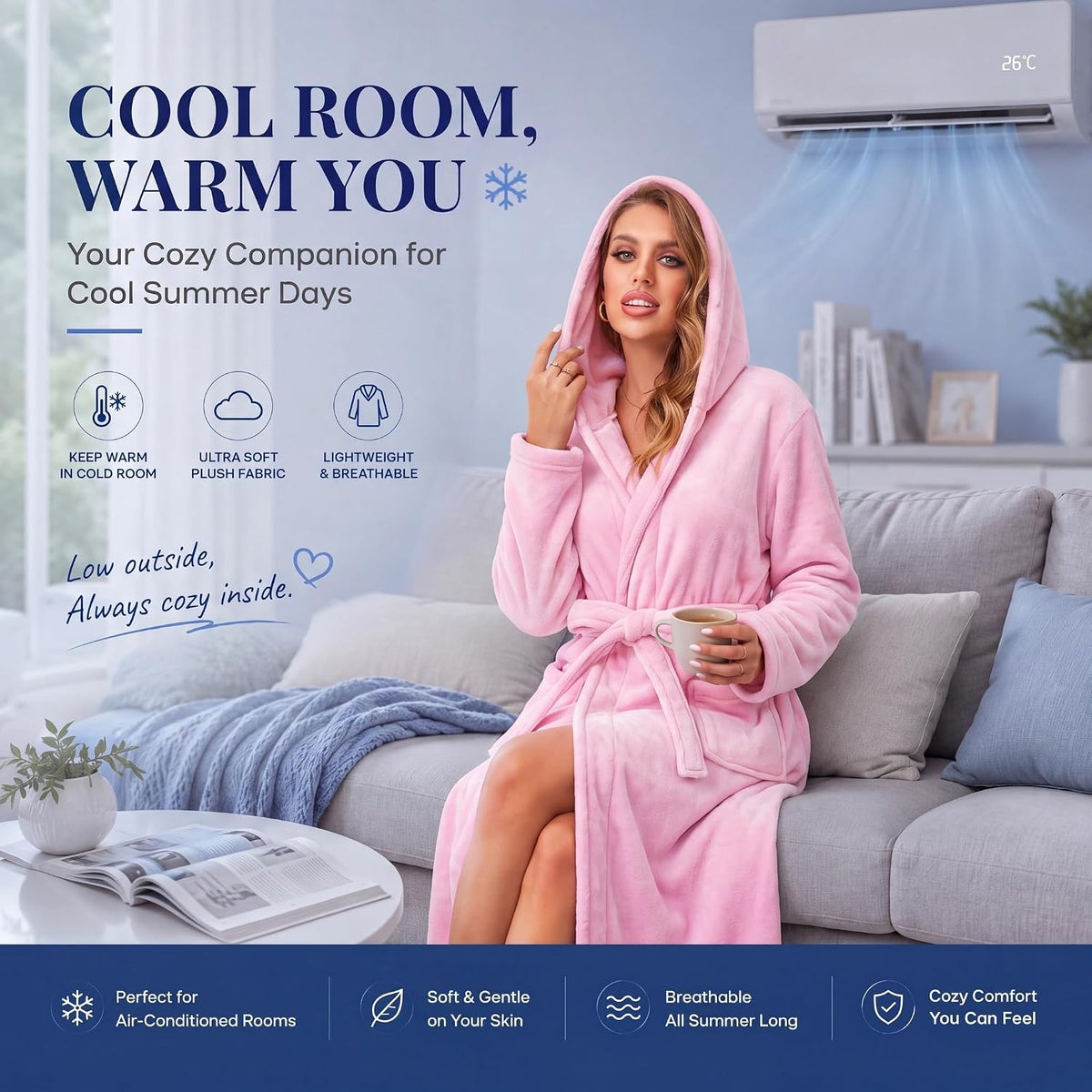 Women's Plush Hooded Robe Bathrobe-Fast Warmth for Home