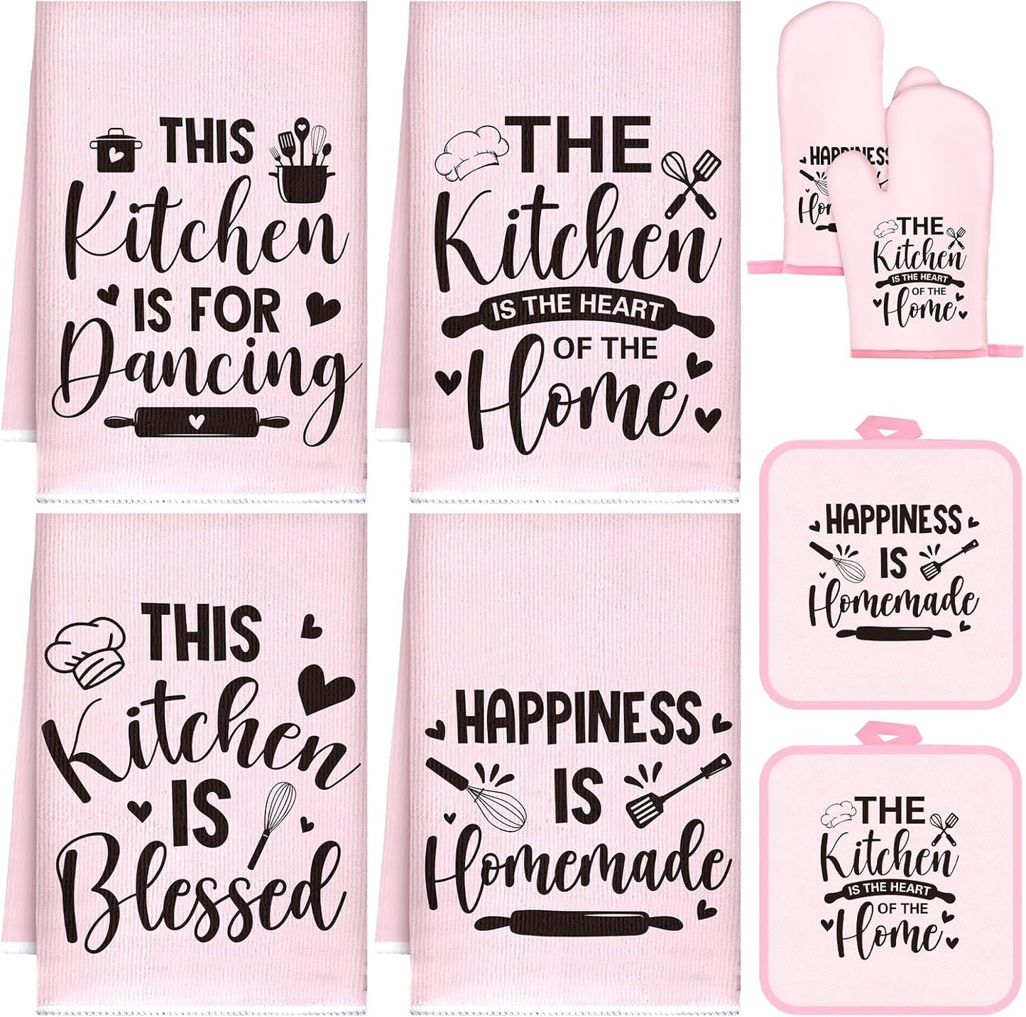 8 Pcs Kitchen Towels and Oven Mitts Sets Pot Holders Dishcloths Set Kitchen Decorative Accessories Absorbent Potholders Heat Resistant for Chef Baking Cooking
