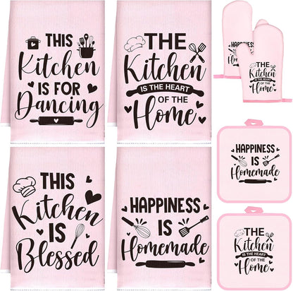 8 Pcs Kitchen Towels and Oven Mitts Sets Pot Holders Dishcloths Set Kitchen Decorative Accessories Absorbent Potholders Heat Resistant for Chef Baking Cooking