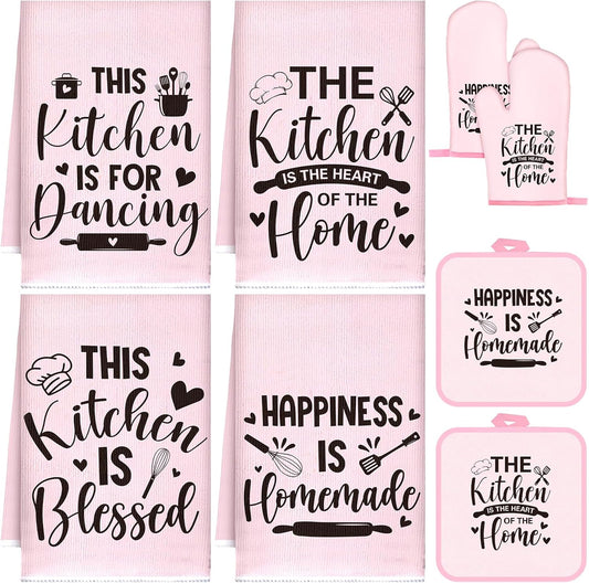 8 Pcs Kitchen Towels and Oven Mitts Sets Pot Holders Dishcloths Set Kitchen Decorative Accessories Absorbent Potholders Heat Resistant for Chef Baking Cooking