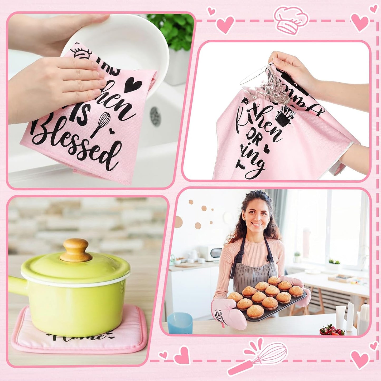 8 Pcs Kitchen Towels and Oven Mitts Sets Pot Holders Dishcloths Set Kitchen Decorative Accessories Absorbent Potholders Heat Resistant for Chef Baking Cooking