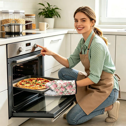 Light Pink Roses Leaves 2pcs Oven Mitts Heat Resistant Kitchen Gloves Great Gift for Cooking Baking