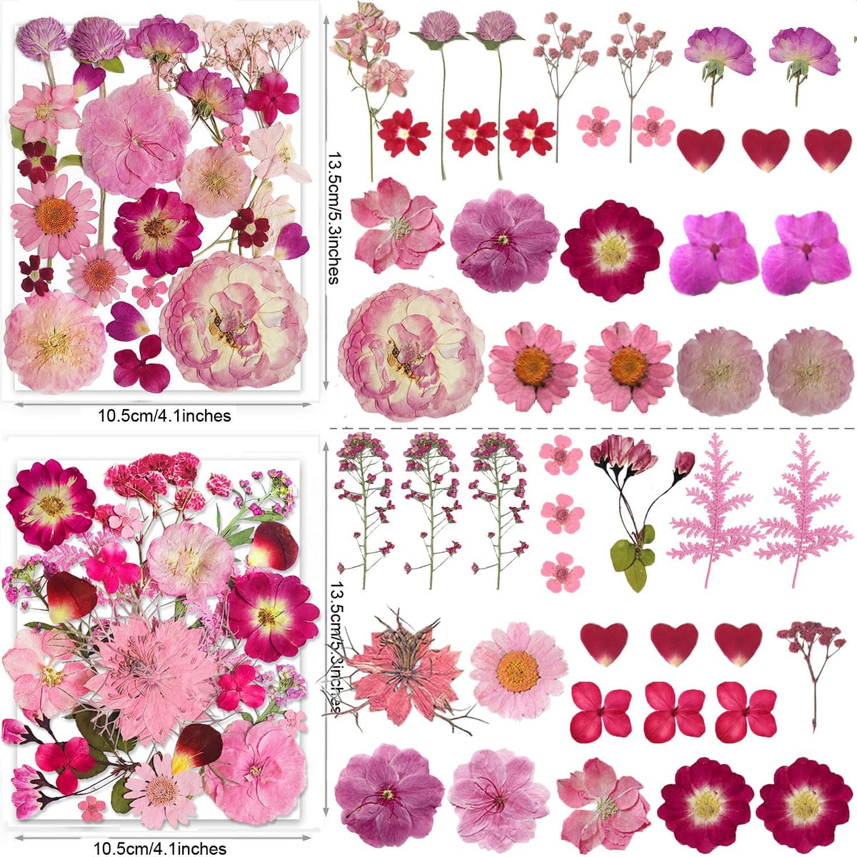 148PCS Pink Dried Pressed Flowers with Butterfly Stickers - Real Nature Flowers Craft Set for Resin Jewelry Candle Soap Vase Making Nail Card Scrapbook Art Floral Decors