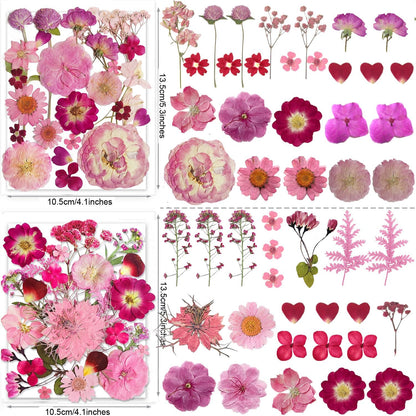 148PCS Pink Dried Pressed Flowers with Butterfly Stickers - Real Nature Flowers Craft Set for Resin Jewelry Candle Soap Vase Making Nail Card Scrapbook Art Floral Decors