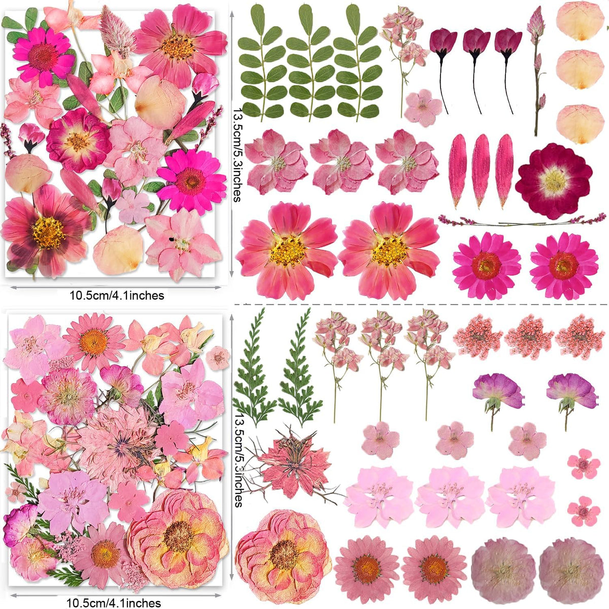 148PCS Pink Dried Pressed Flowers with Butterfly Stickers - Real Nature Flowers Craft Set for Resin Jewelry Candle Soap Vase Making Nail Card Scrapbook Art Floral Decors