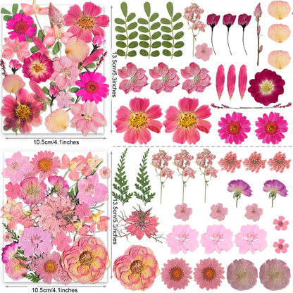 148PCS Pink Dried Pressed Flowers with Butterfly Stickers - Real Nature Flowers Craft Set for Resin Jewelry Candle Soap Vase Making Nail Card Scrapbook Art Floral Decors
