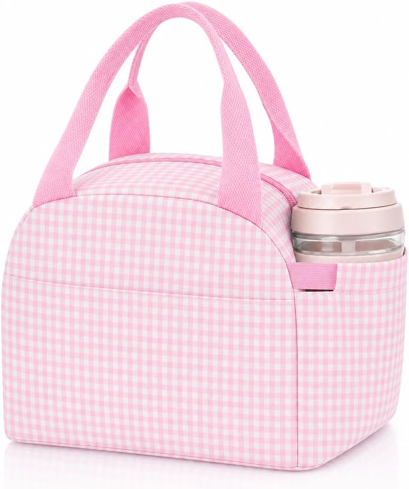 Insulated Lunch Bag for Women, Reusable Lunch Box Tote for Work & Office, Portable Leakproof Cooler Bag Roomy Adult Lunch Bags for Travel, Picnic & Daily Meals, Light Pink Gingham