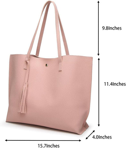 Women's Soft Faux Leather Tote Shoulder Bag from, Big Capacity Tassel Handbag