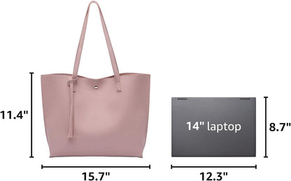 Women's Soft Faux Leather Tote Shoulder Bag from, Big Capacity Tassel Handbag
