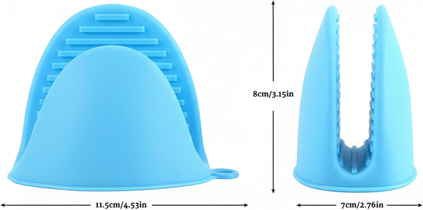 2 Pairs (Blue & Pink), Mini Silicone Oven Gloves, Mini Finger Protector Pot Holder for Kitchen,Cooking,Baking,BBQHeat Resistant Gloves，can be Washed in the Dishwasher