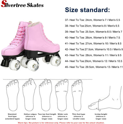 Women's Roller Skates PU Leather High-top Roller Skate Four-Wheel Roller Skate Shiny Roller Skates with Carry Bag for Girls