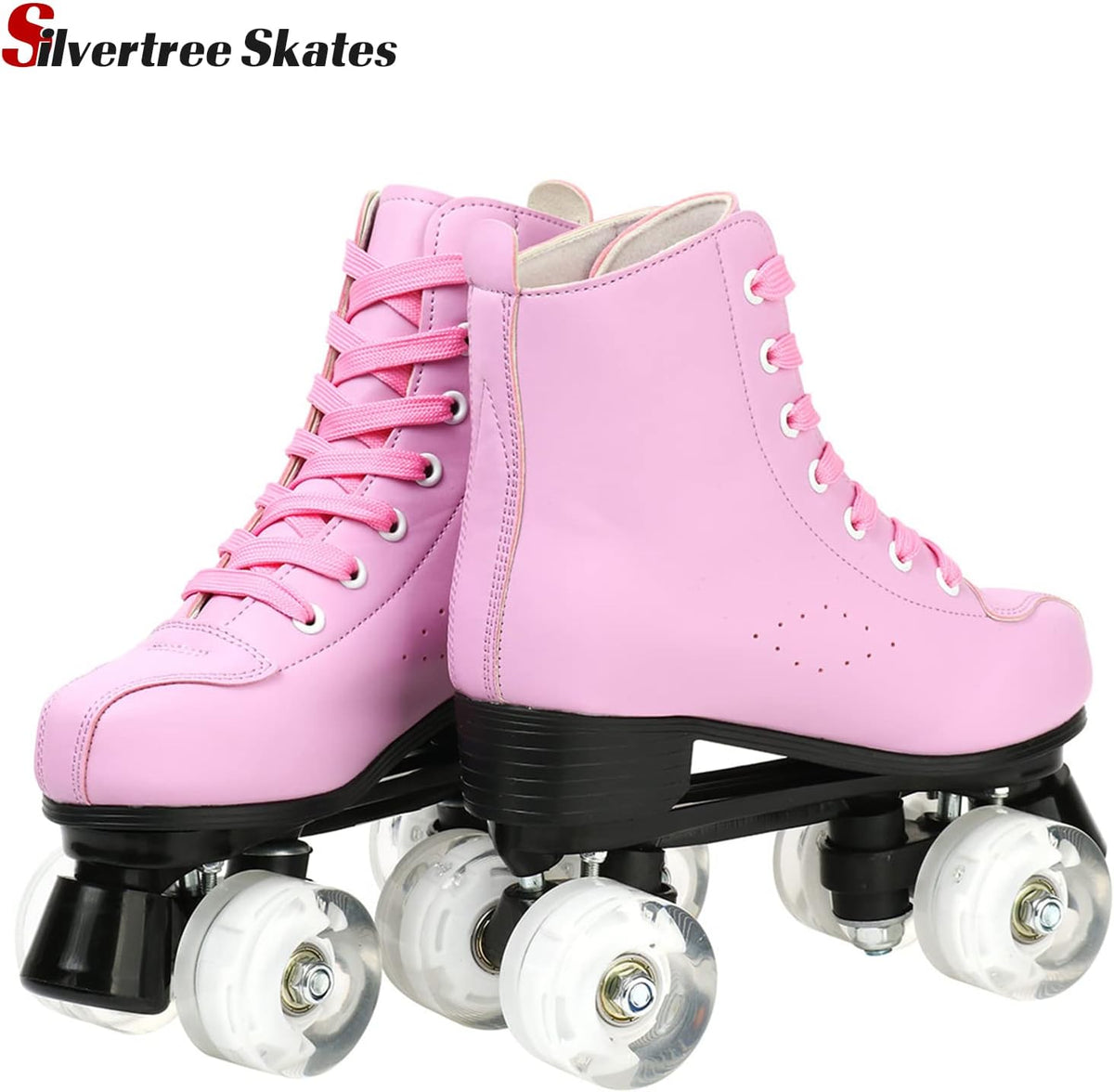 Women's Roller Skates PU Leather High-top Roller Skate Four-Wheel Roller Skate Shiny Roller Skates with Carry Bag for Girls