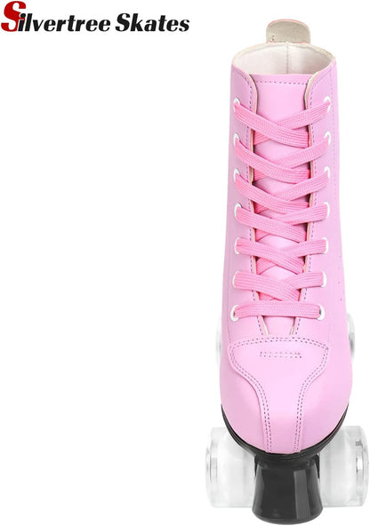 Women's Roller Skates PU Leather High-top Roller Skate Four-Wheel Roller Skate Shiny Roller Skates with Carry Bag for Girls