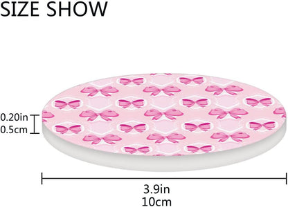 Light Pink Bows Coaster, Absorbent Drink Coaster Set of 4, Table Coasters for Decor