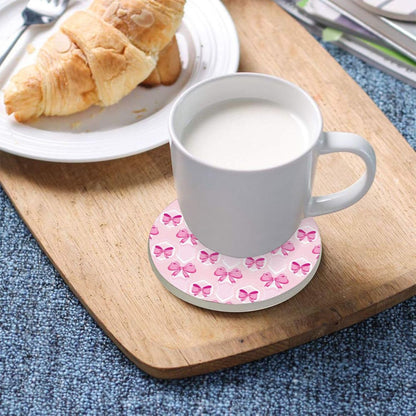 Light Pink Bows Coaster, Absorbent Drink Coaster Set of 4, Table Coasters for Decor