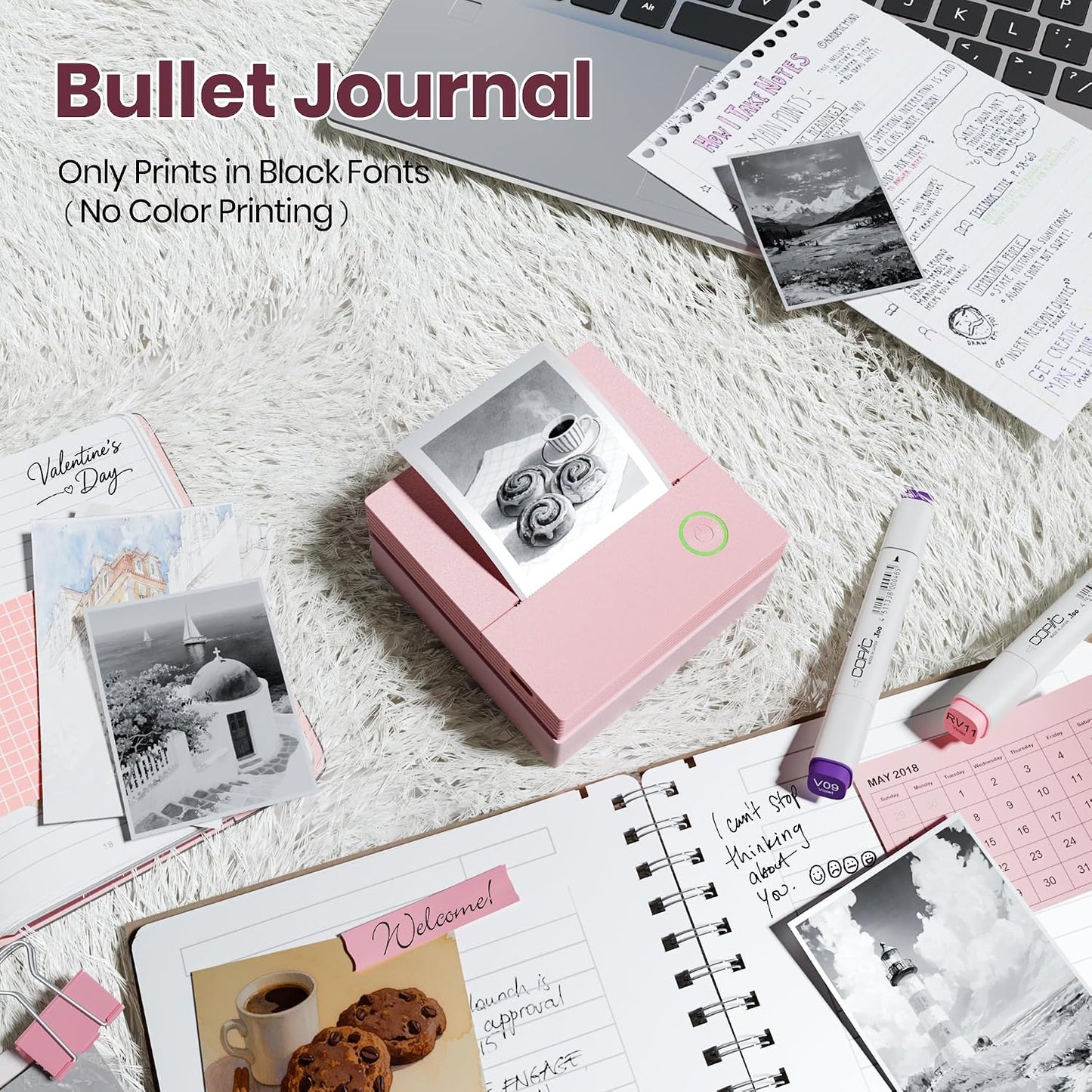 Sticker Printer, PM290C Mini Printer with 3 Rolls Paper, Pink | Inkless Bluetooth Sticker Maker for Study Notes, Journals, DIY, Gifts & Smart AI App, Ideal for Office, Home & School