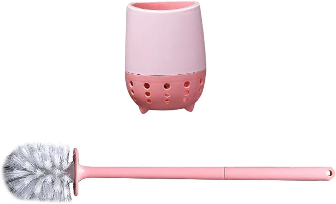 Toilet Brush and Holder Set with Long Handle, Wall-mountable Bowl Brush for Bathroom Cleaning, Pink Non-Drilling Scrubber Tool Suitable for Household Sanitary Use
