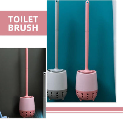 Toilet Brush and Holder Set with Long Handle, Wall-mountable Bowl Brush for Bathroom Cleaning, Pink Non-Drilling Scrubber Tool Suitable for Household Sanitary Use