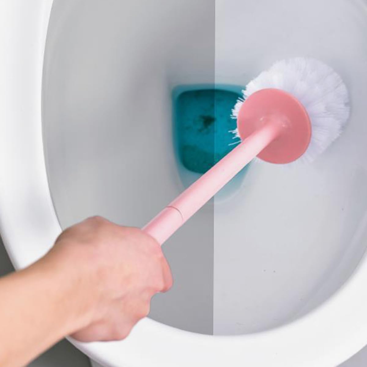 Toilet Brush and Holder Set with Long Handle, Wall-mountable Bowl Brush for Bathroom Cleaning, Pink Non-Drilling Scrubber Tool Suitable for Household Sanitary Use