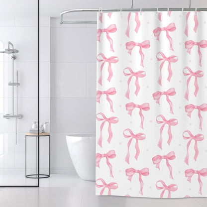 Pink Bow Shower Curtain, Cute Girly Shower Curtains for Bathroom, Waterproof Polyester Coquette Shower Curtain with 12PCS Hooks, 70.87 × 70.87 Inches, Pink
