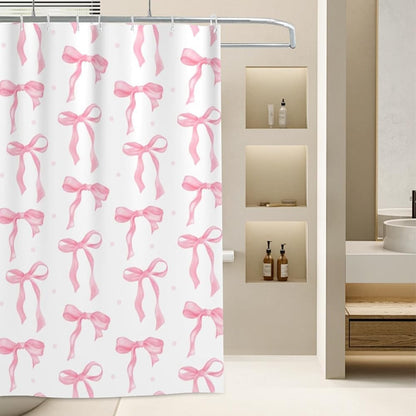 Pink Bow Shower Curtain, Cute Girly Shower Curtains for Bathroom, Waterproof Polyester Coquette Shower Curtain with 12PCS Hooks, 70.87 × 70.87 Inches, Pink