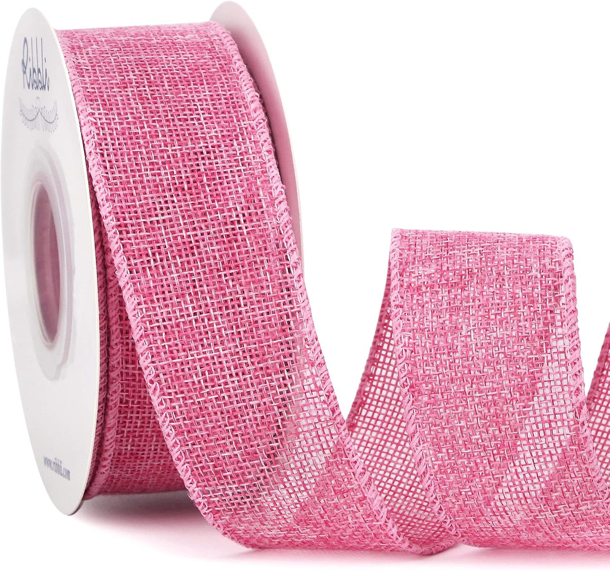 Pink Burlap Valentine's Day Wired Ribbon,1-1/2 Inch x 10 Yard,Easter Wired Edge Ribbon for Big Bow,Wreath,Tree Decoration,Outdoor Decoration