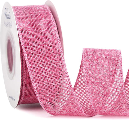 Pink Burlap Valentine's Day Wired Ribbon,1-1/2 Inch x 10 Yard,Easter Wired Edge Ribbon for Big Bow,Wreath,Tree Decoration,Outdoor Decoration