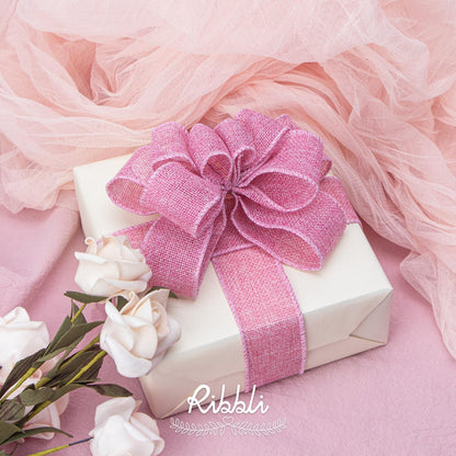 Pink Burlap Valentine's Day Wired Ribbon,1-1/2 Inch x 10 Yard,Easter Wired Edge Ribbon for Big Bow,Wreath,Tree Decoration,Outdoor Decoration