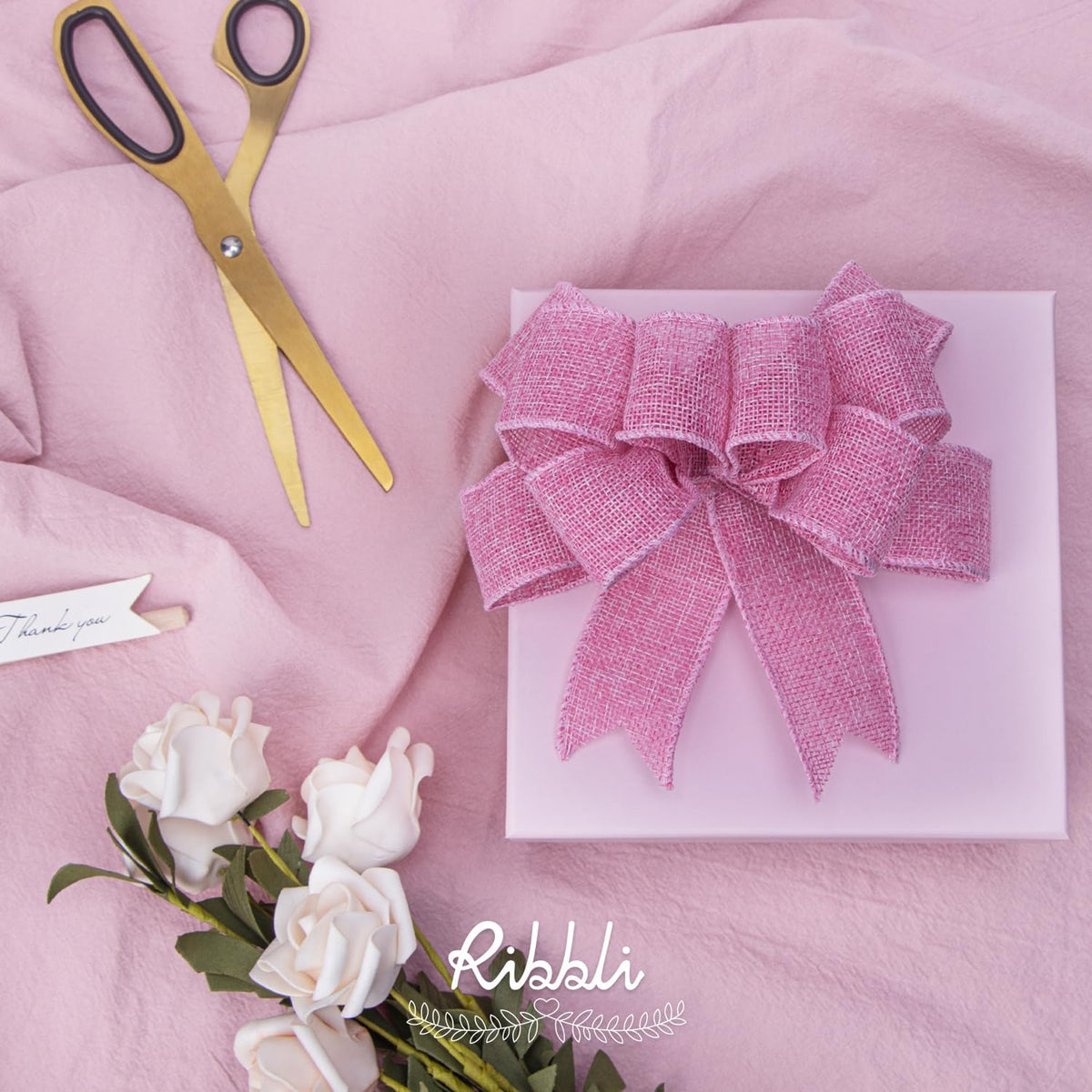Pink Burlap Valentine's Day Wired Ribbon,1-1/2 Inch x 10 Yard,Easter Wired Edge Ribbon for Big Bow,Wreath,Tree Decoration,Outdoor Decoration