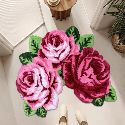 Rose Shaped Rug Pink Luxury Shaggy Toilet Bath Mat U-Shaped Contour Rugs for Bathroom, Soft and Comfortable, Maximum Absorbent, Dry Quickly, Non-Slip, Machine-Washable