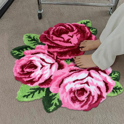 Rose Shaped Rug Pink Luxury Shaggy Toilet Bath Mat U-Shaped Contour Rugs for Bathroom, Soft and Comfortable, Maximum Absorbent, Dry Quickly, Non-Slip, Machine-Washable