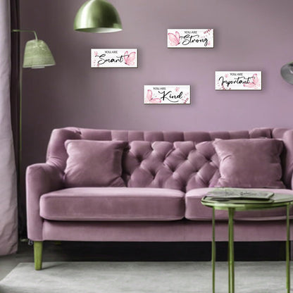 4 Pcs Butterfly Wall Decor Pink Room Decor Wooden Positive Butterfly Decor with Inspirational Word Sign for Teen Girls Women Room Bathroom Bedroom Office(Pink,10x4 Inch)