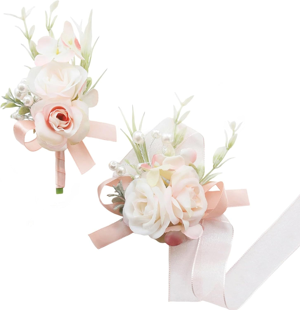 Boutonniere Corsage Set, Pale Pink, 2 Pieces