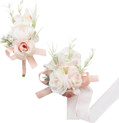 Boutonniere Corsage Set, Pale Pink, 2 Pieces