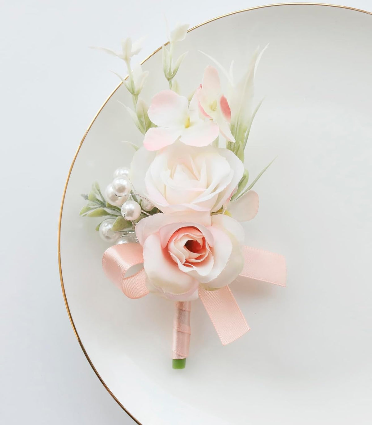 Boutonniere Corsage Set, Pale Pink, 2 Pieces